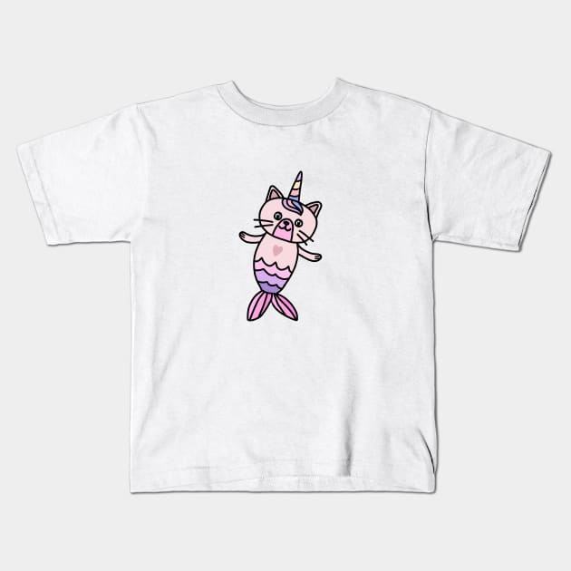 Cute Cat Mermaid Unicorn Fish Kids T-Shirt by dukito